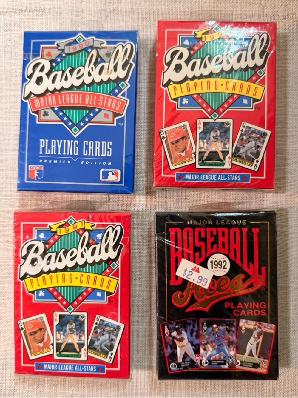Official MLB Baseball Playing Cards Packs - Set of 4 (1990, 1991, 1992)